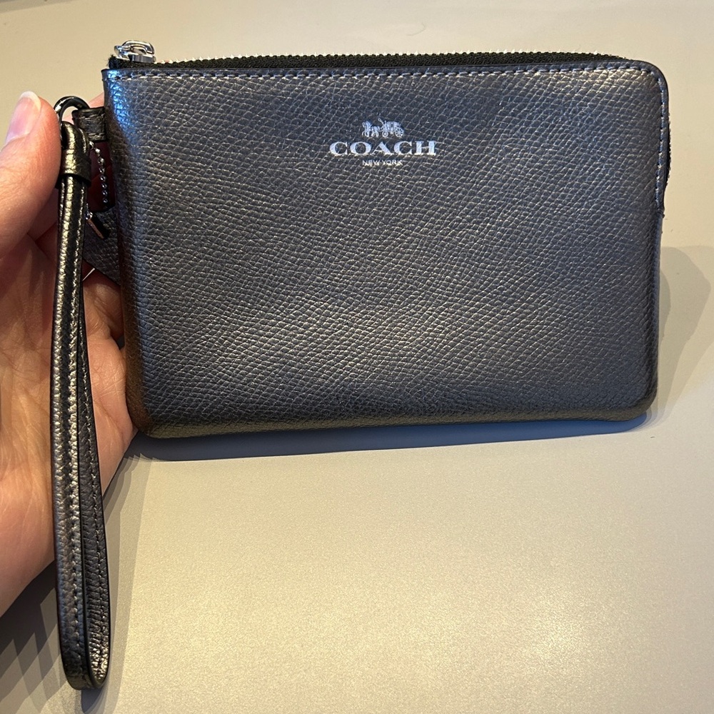 Coach Metallic Gray Wristlet